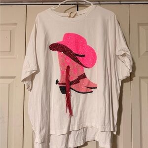 Pink Glitter Cowboy Hat Graphic T-Shirt